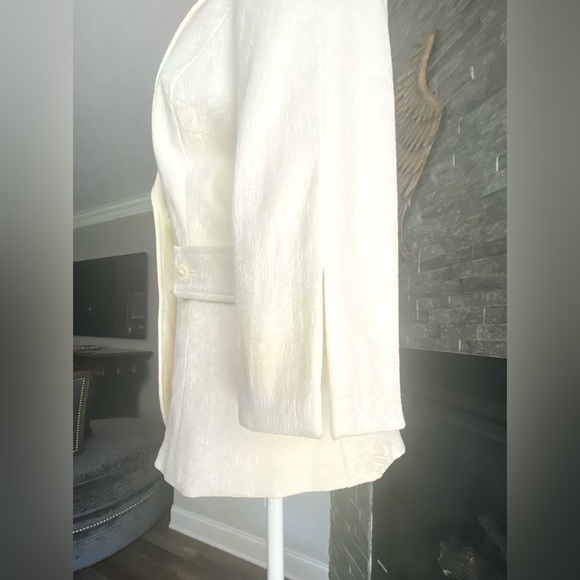 White House Black Market Cream Jacquard Pearl Button Jacket - Picture 7 of 12